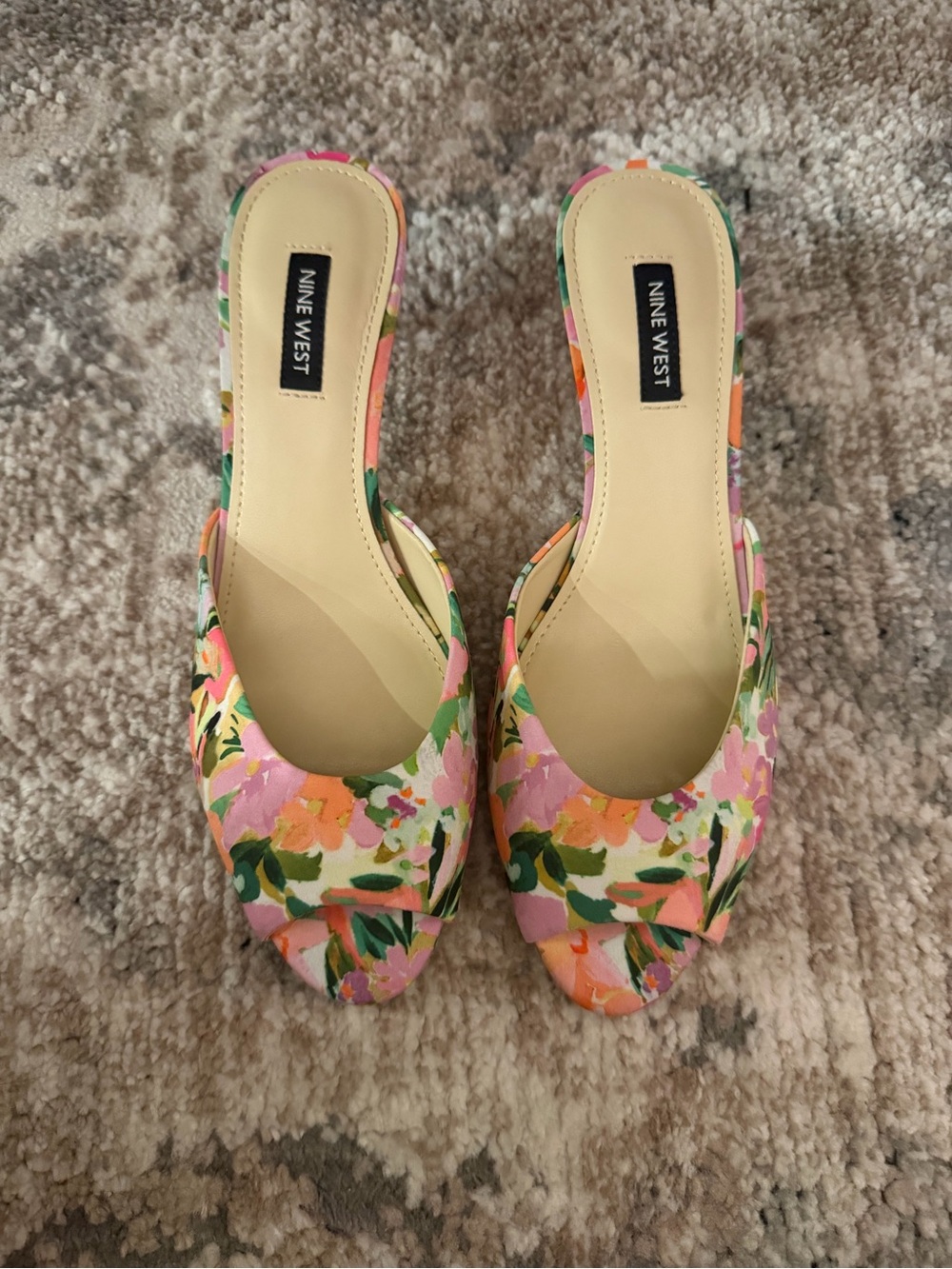 Nine West Luvlie Floral Peep-Toe heels in Pink & Greens - Picture 2 of 4